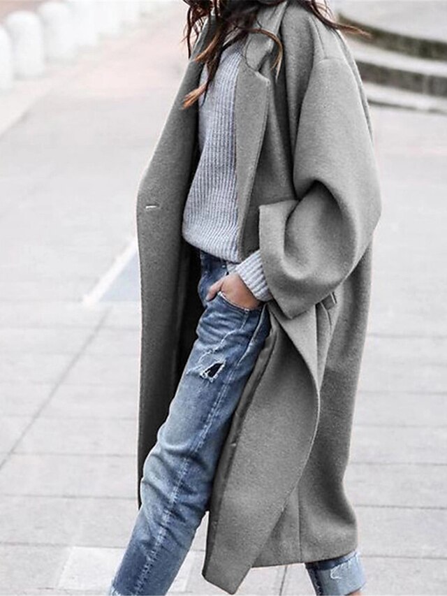 Dames Winterjas Jas Wollen jas met dubbele knopen Winddicht Houd Warm Straat Alledaagse kleding Vakantie Uitgaan Extra groot Open voorzijde Strijkijzer Modieus Street Style Effen Kleur Normale pasvorm
