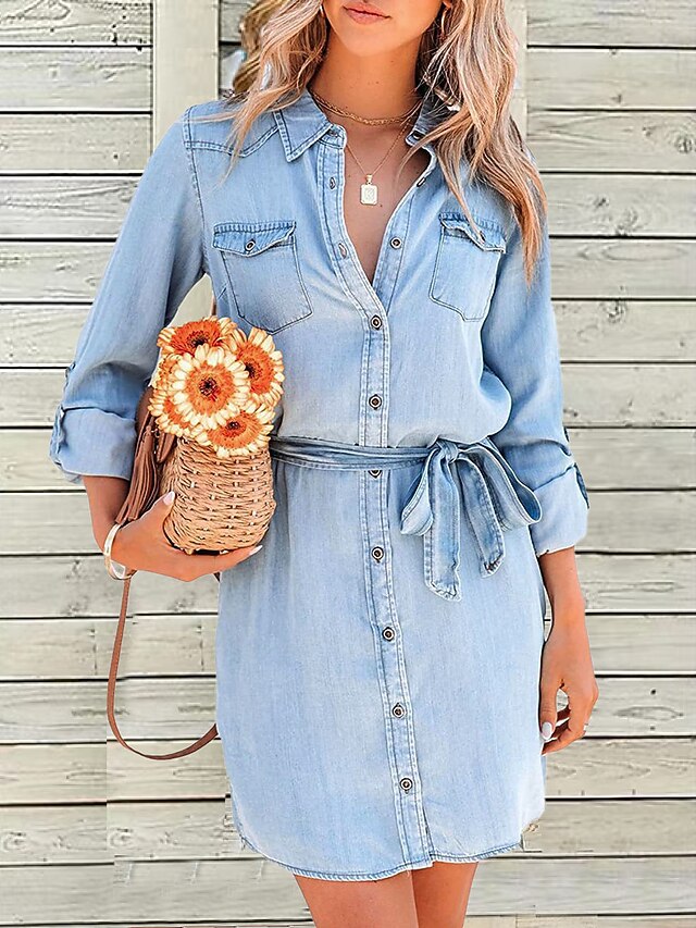 Women's Shirt Dress Casual Dress Mini Dress Outdoor Daily Denim Fashion