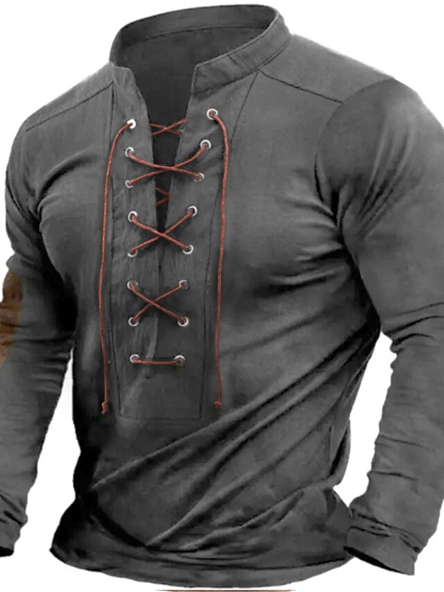Chemise Henley Homme Patchwork Vintage - Coton Léger, Style Bohème Hippie Décontracté