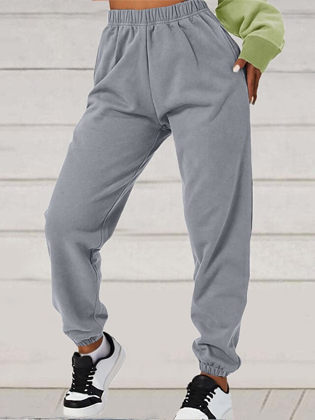 Women's Sweatpants Chinos Pants Trousers Fashion Casual / Sporty Full Length High Waist Plain Pocket Elastic Waist Comfort Breathability Soft Micro-elastic Vacation Street Daily Black White Pink Blue 8