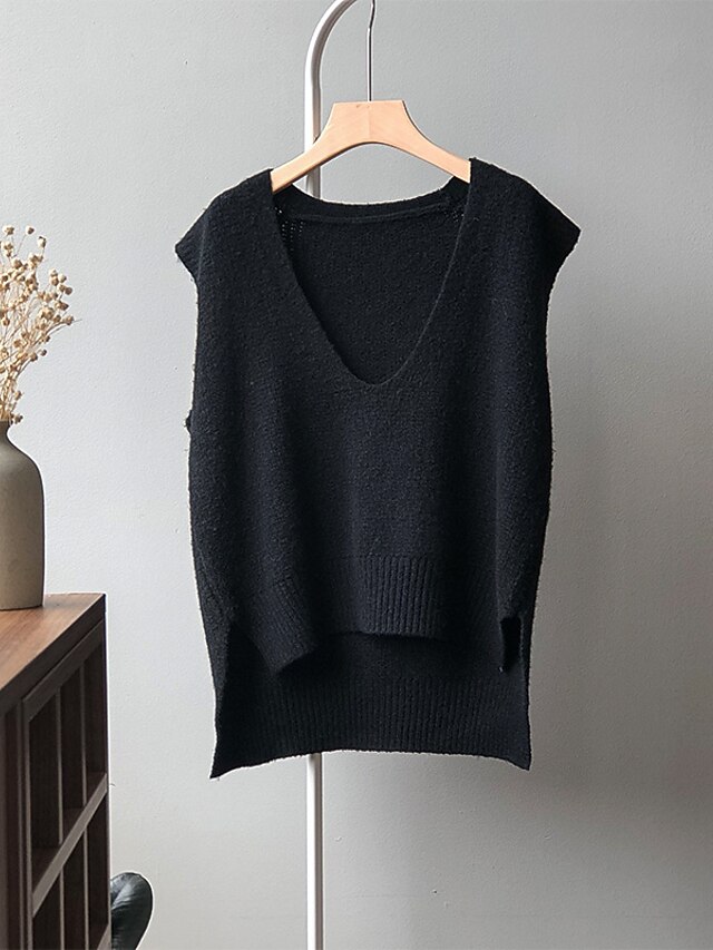 Women's Sweater Vest Jumper Knit Knitted Thin Plain V Neck Basic Fall ...