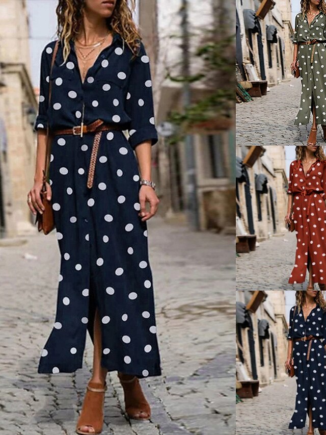 Women's Shirt Dress Maxi long Dress Winter Dress Daily Date Polyester ...