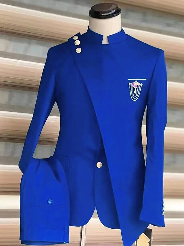 Formal Red Slim Fit Men's Suits 2 Pieces Solid Color Wedding Suit main image 0