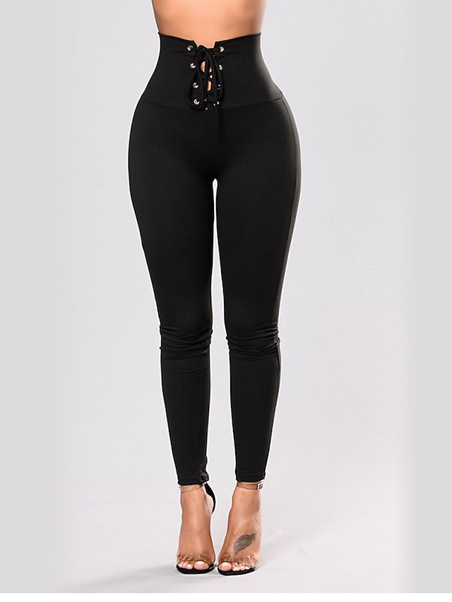  Femme Mince Pantalon Taille haute Toute la longueur Noir Automne