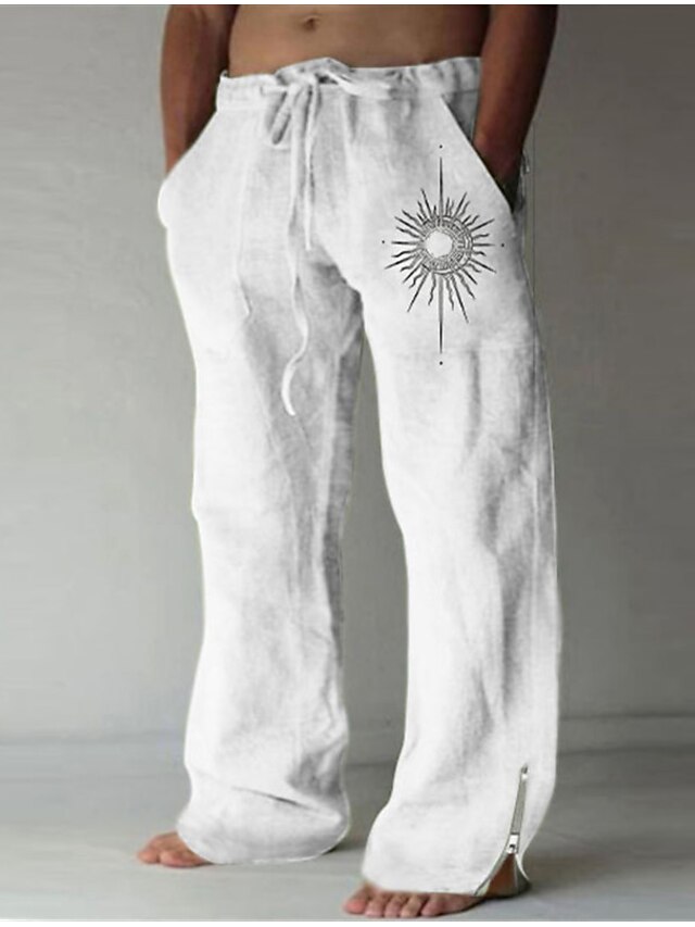 Sun Vintage Men's 3D Print Pants Trousers Outdoor Street Going out Polyester White Blue Green S M L Mid Waist Elasticity Pants4