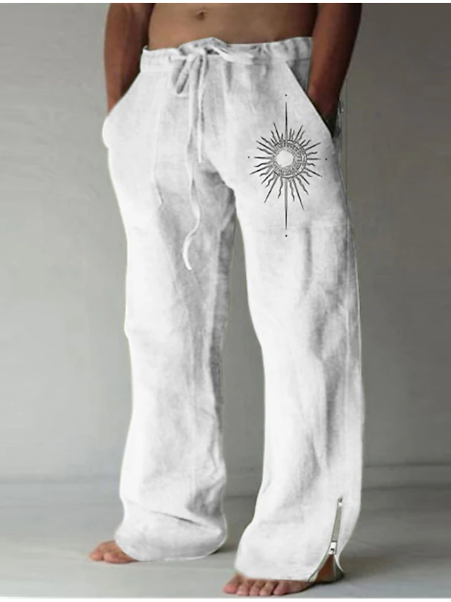 Sun Vintage Men's 3D Print Pants Trousers Outdoor Street Going out Polyester White Blue Green S M L Mid Waist Elasticity Pants4