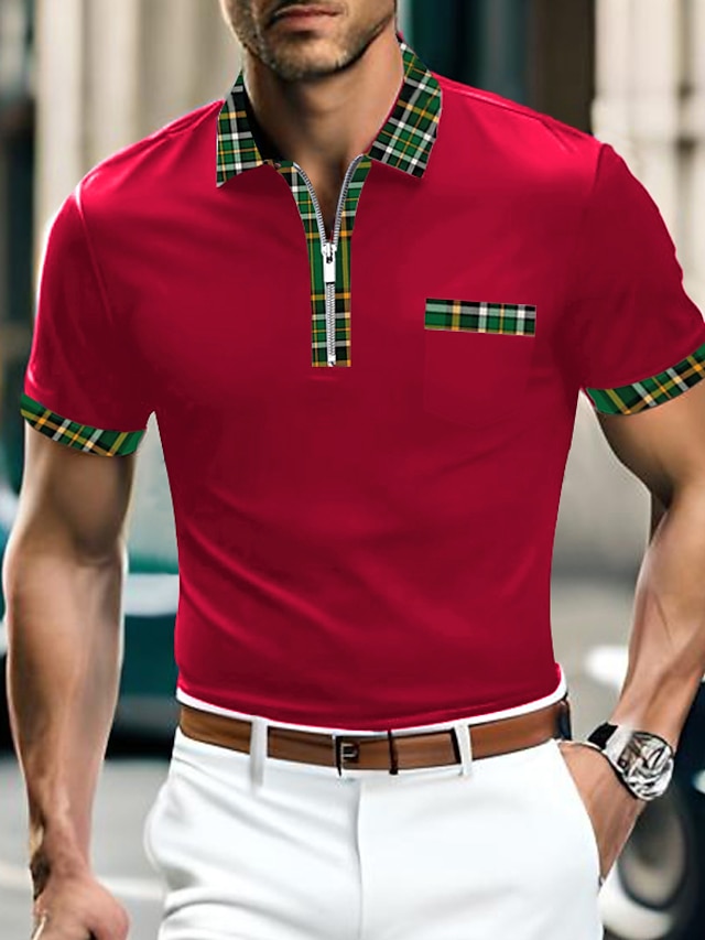 Men's Zip Polo Polo Shirt Casual Holiday Lapel Quarter Zip Short Sleeve ...