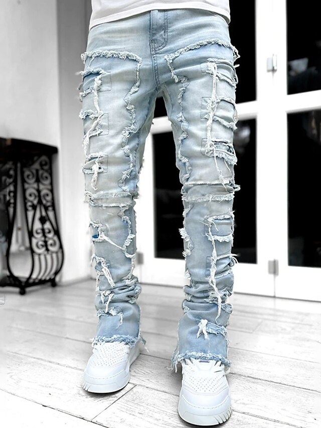 Men's Jeans Trousers Denim Pants Stacked Jeans Pocket Plain Comfort ...