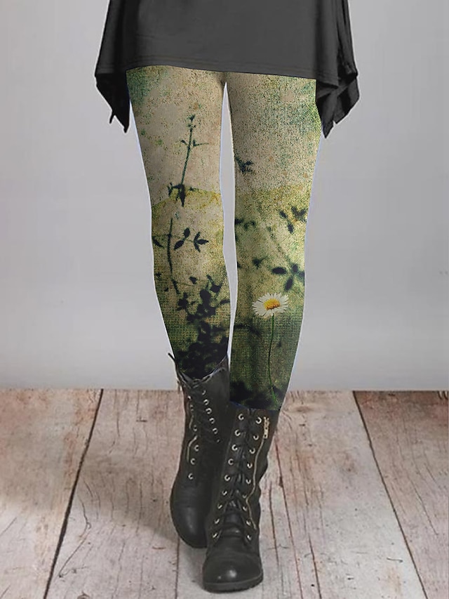  Women's Leggings Print Full Length Apple Green All Seasons