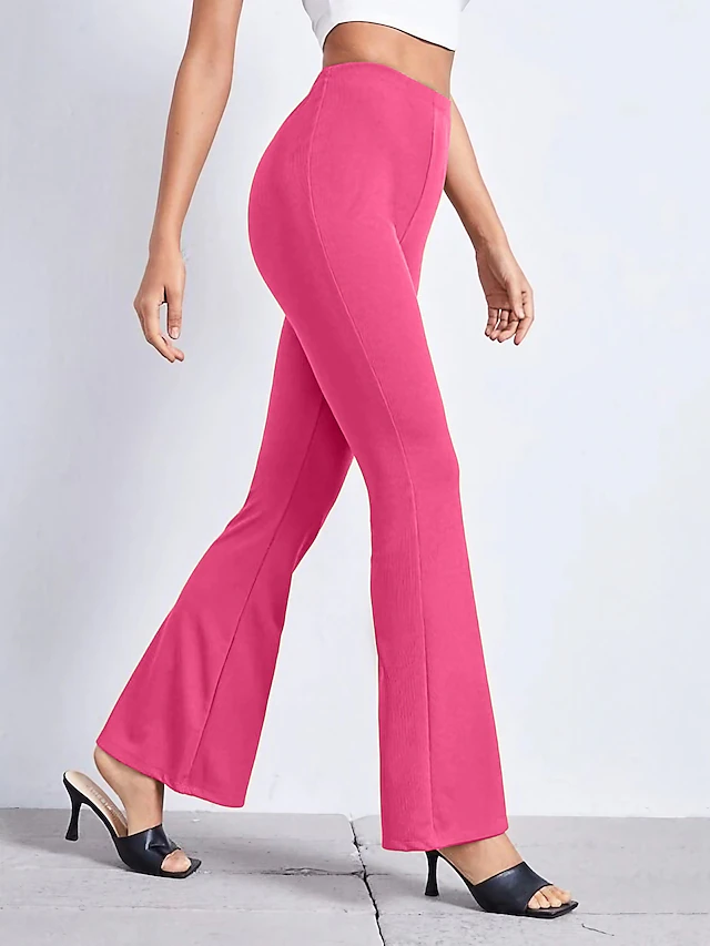 Women's Bell Bottom Pants Trousers Fashion Streetwear Full Length Mid Waist Floral Plain Elastic Waist Print Comfort Breathability Soft Micro-elastic Vacation Party Street Black Rainbow Rose Red 9