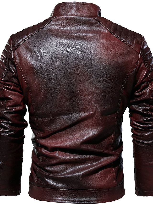  Homme Simili Cuir Veste moto Blouson Moto Usage quotidien Chaud Garniture en fausse fourrure Hiver Plein Décontractées Revers Epais Normal faux cuir Ample Noir Vin Marron Veste