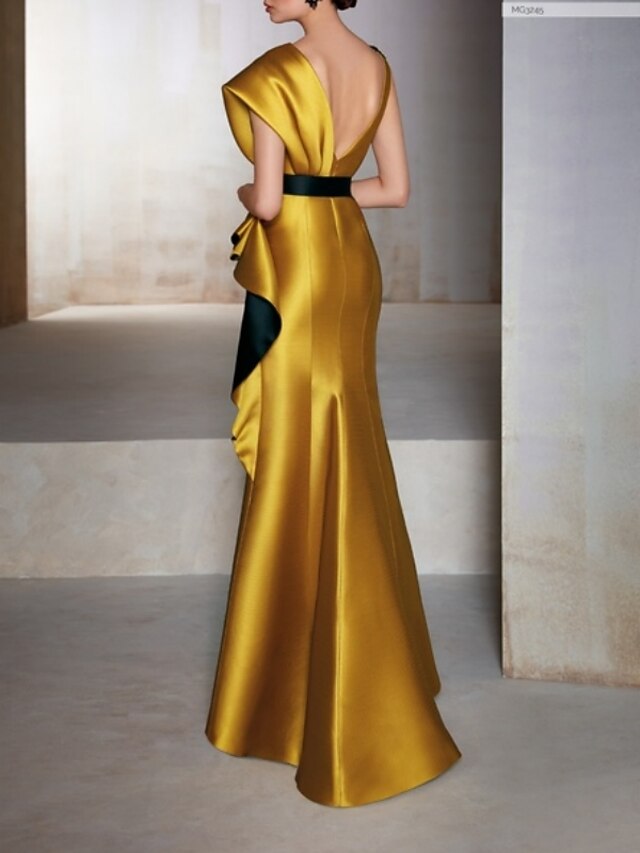 Sheath Beateau Neck Floor Length Formal Dress Long Sleeves Beaded Pearls Evening Gown