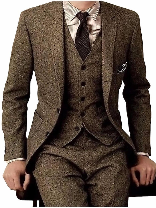  Zielone/czarne/ciemnogranatowe męskie tweedowe garnitury ślubne vintage 3 częściowe plus rozmiar jednokolorowe slim fit jednorzędowy zapinany na jeden guzik 2024