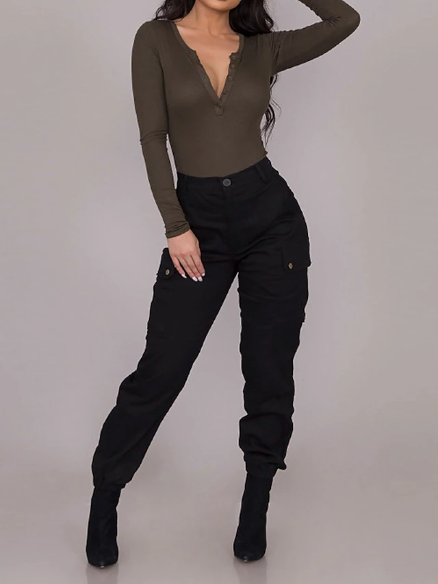 Women's Cargo Pants Joggers Pants Trousers Fashion Streetwear Full Length Mid Waist Plain Pocket Comfort Breathability Soft Micro-elastic Vacation Street Daily Black Red Khaki Fall Winter 9