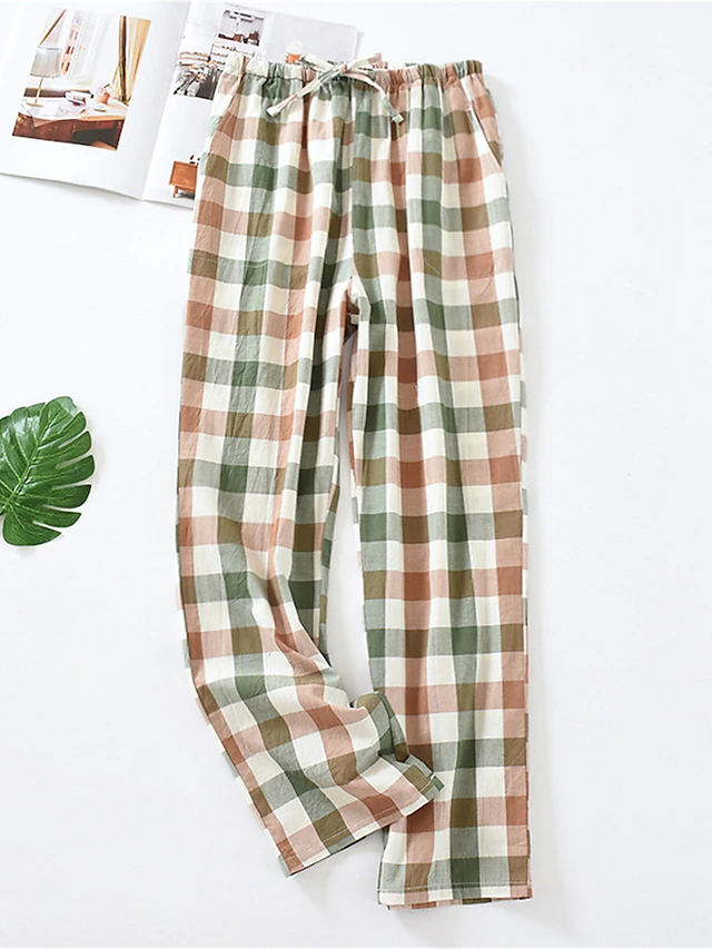 Women's Loungewear Pants Lounge Pants Grid / Plaid Fashion Casual Soft Home Street Daily Cotton Breathable Long Pant Elastic Waist Fall Winter Home Outfits 9