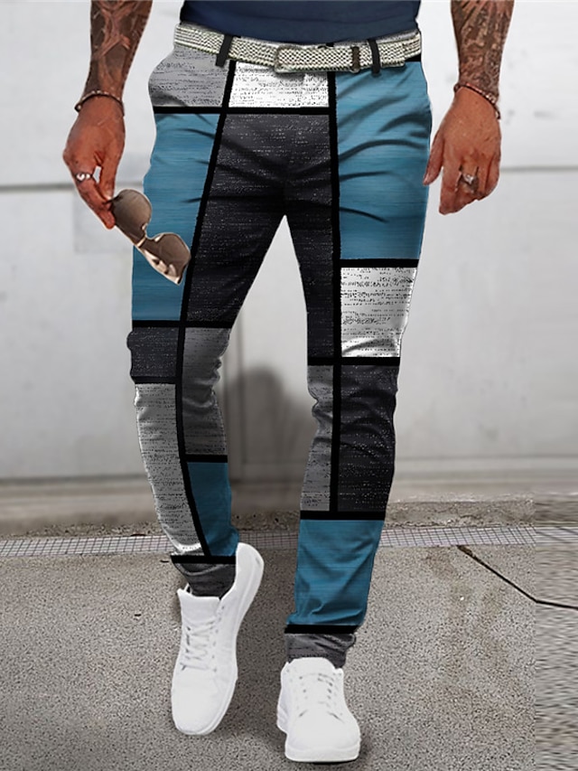  Plaid Géométrie Entreprise Homme Impression 3D Pantalon Extérieur Plein Air Travail Polyester Rouge foncé Bleu Vert S M L Taille médiale Élasticité Pantalon