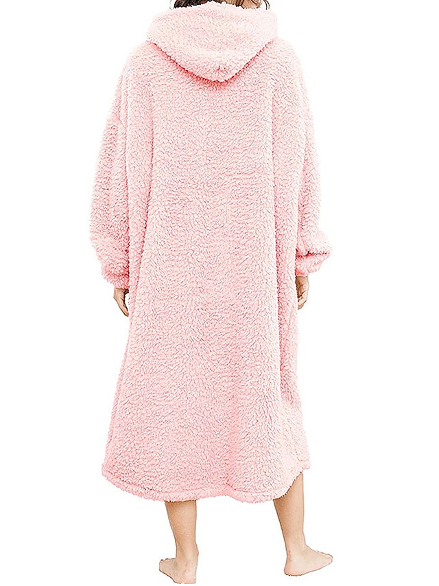  bärbar filt för kvinnor hoodie filt pyjamas loungewear ren färg varm ledig komfort hem daglig säng flanell varm andningsbar hoodie långärmad ficka höst vinter rosa vin