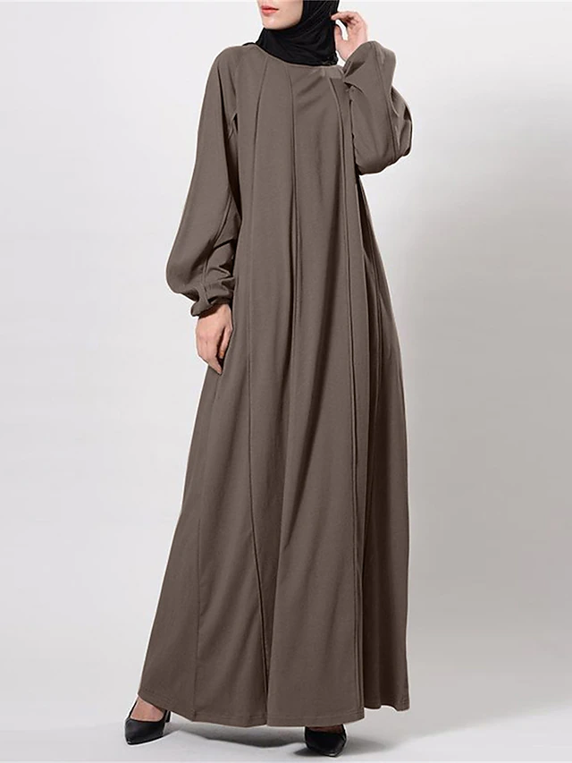 Women's Black Brown Green Spring Fall Winter Maxi long Dress Casual Dress Abaya Classic Casual Street Style Outdoor Vacation Daily Loose Fit Plain Crew Neck 8