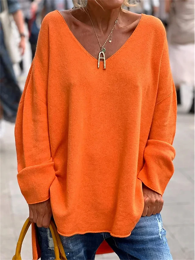 Women's Tunic Oversized Sweatshirt Pullover Sports Basic Neon & Bright Plain Street Casual V Neck Loose Fit Long Sleeve Black Pink Orange Gray Fall & Winter Prefall 11