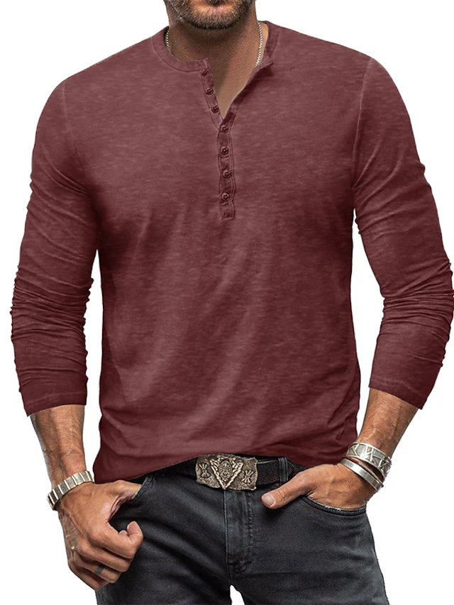 Men's Henley Shirt Tee Top Long Sleeve Shirt Plain Henley Street ...