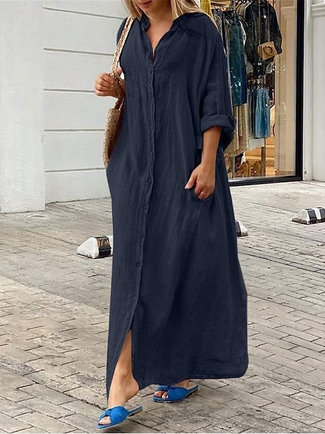 Women's White Dress Shirt Dress White Cotton Dress Maxi Dress Linen ...