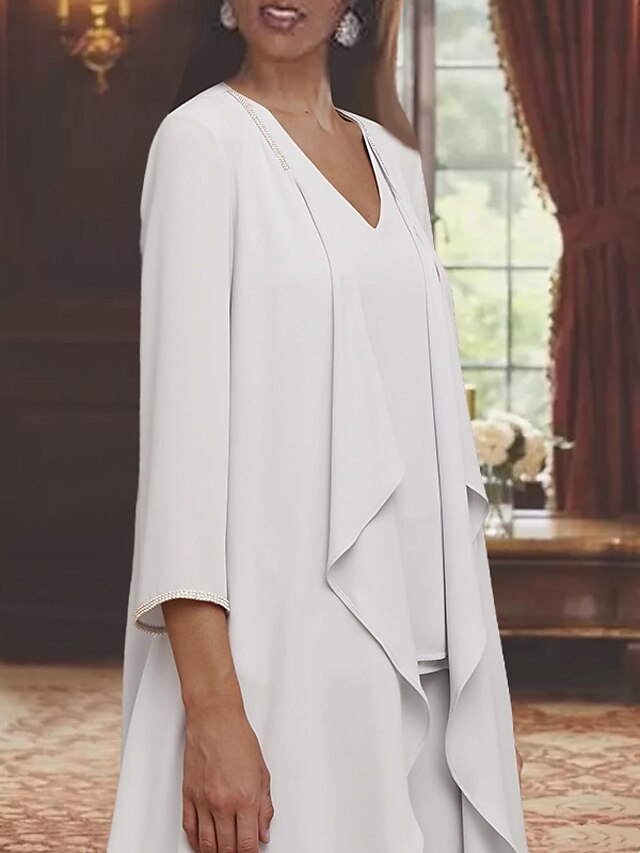 Chiffon Pantsuit Off Shoulder Floor-Length Mother of the Bride & Groom Jumpsuit with Pleated