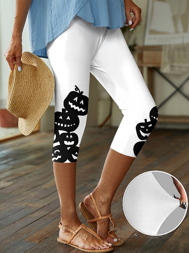 Women's Shapewear Capri Pants Print High Rise Capris Transparent White