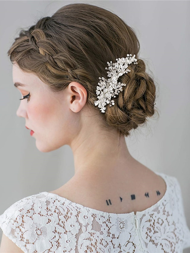 1pcs Wedding Hair Clip Bridal Hair Comb Rhinestones Wedding Hair Accessories for Brides Flower Girl Bridal Hair Pieces (Sliver)