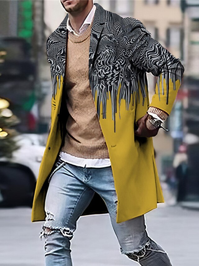 Mens Graphic Jacket Prints Geometry Fashion Streetwear Business Coat