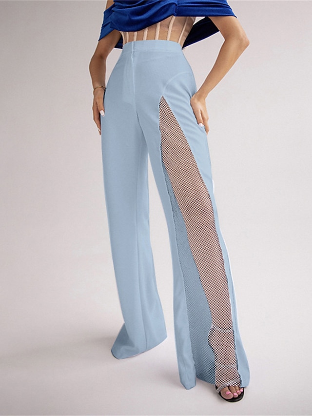  Women's Flared Pants Bell Bottom Pants Trousers Full Length Mesh Micro-elastic Mid Waist Fashion Streetwear Party Going out Robin's Egg Blue Black S M Fall Winter