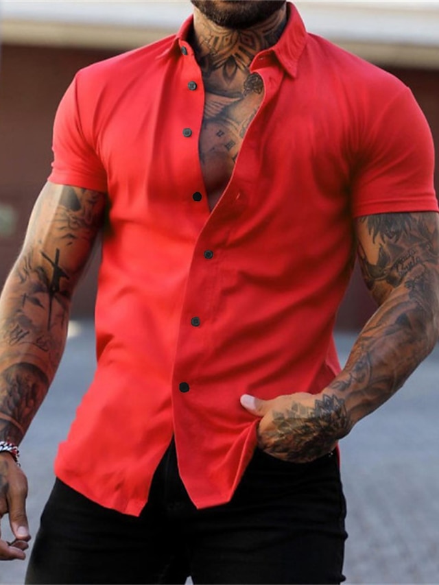 Men's Shirt Button Up Shirt Summer Shirt Black Yellow Pink Red Dark ...
