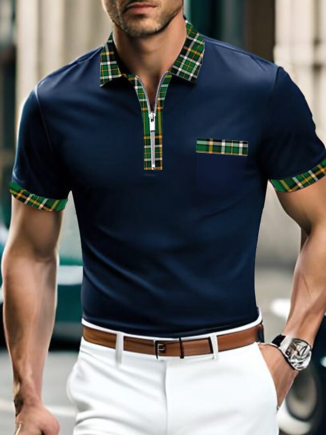 Men's Zip Polo Polo Shirt Casual Holiday Lapel Quarter Zip Short Sleeve