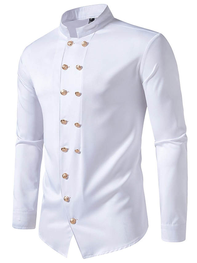  camisas de fiesta para hombres camisa casual clásica vintage diaria camisa de San Valentín ajuste estándar manga larga cuello alto color sólido poliéster mezcla de algodón negro blanco 2024
