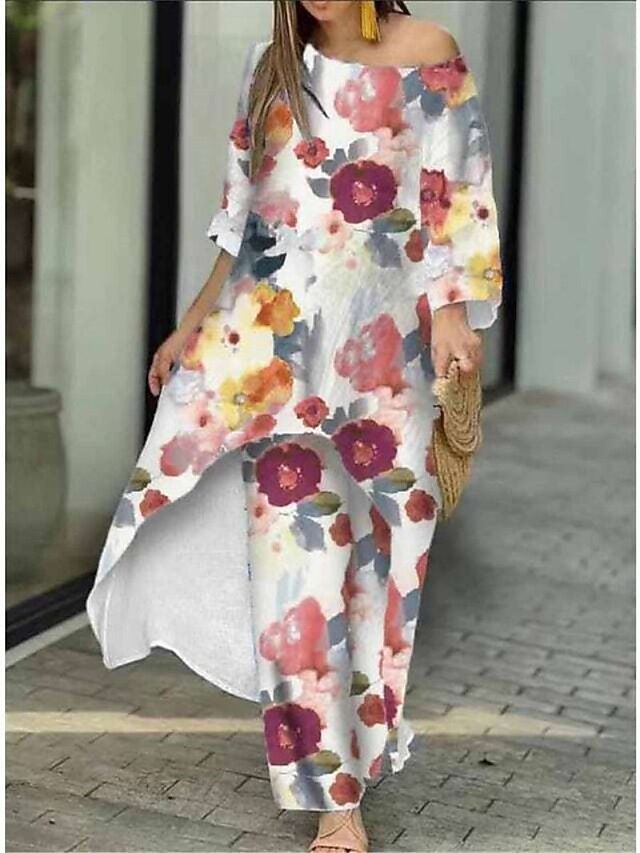 Women s Shirt Pants Sets Pants Trousers Long Sleeve Round Neck Floral women-s-shirt-pants-sets-pants-trousers-long-sleeve-round-neck-floral