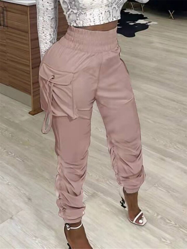 Women's Cargo Pants Joggers Pants Pink Fall Winter Trousers Full Length Cotton Micro-elastic High Waist Fashion Streetwear Street Daily Black White S M 5