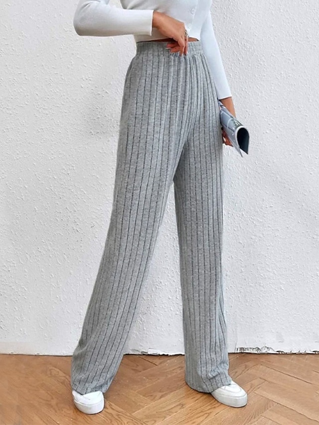  Femme Pantalon Large Mélange polyester / coton Taille haute Toute la longueur Noir 1 # Printemps & Automne