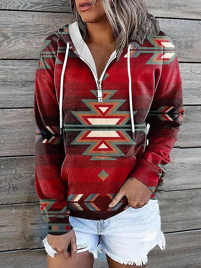 Women's Zip Up Hoodie Sweatshirt Hoodie Sweatshirt Pullover Geometric ...