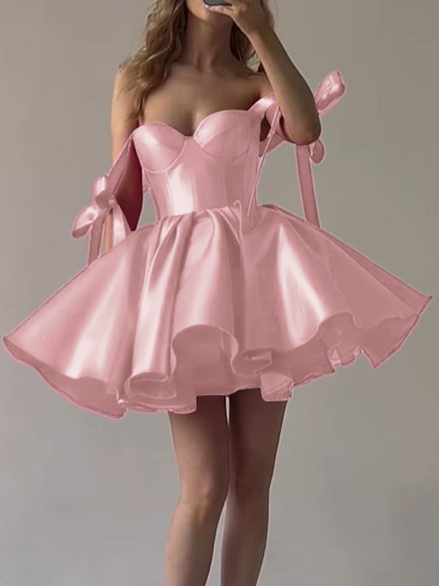 A-Line Homecoming Dresses Corsets Dress Cocktail Party Birthday Short / Mini Sleeveless Strapless Organza Layers with Ruffles Appliques main image 0