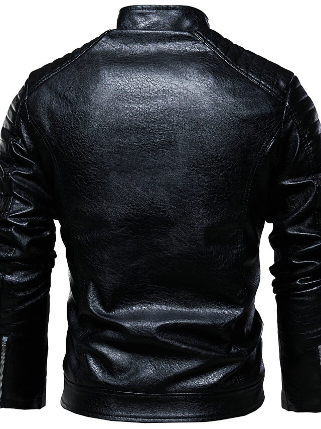 Men's Faux Leather Jacket Biker Jacket Motorcycle Jacket Daily Wear