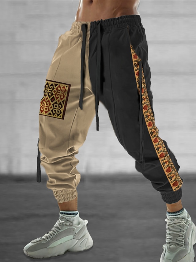  Men's Sweatpants Joggers Trousers Drawstring Elastic Waist 3D Print Graphic Prints Geometry Comfort Sports Outdoor Casual Daily Cotton Blend Ethnic Style Retro Vintage White Khaki Micro-elastic