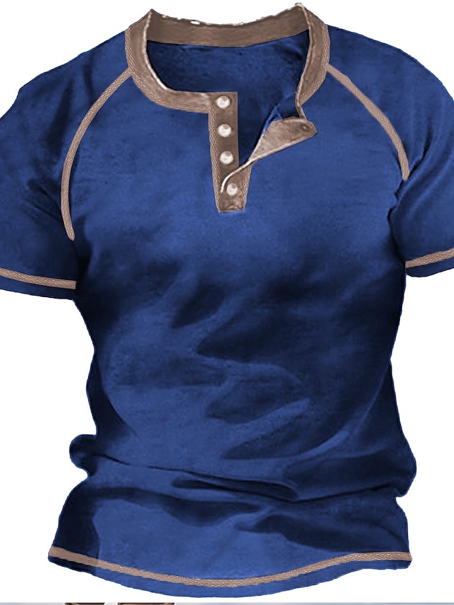  Herre T-shirt Henley-skjorte Cool skjorte Vanlig Henley Gade Ferierejse Kort Ærme Tøj Designer Basale Moderne Moderne