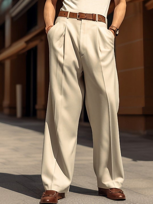  Men's Dress Pants Trousers Casual Pants Pleated Pants Suit Pants Front Pocket Straight Leg Plain Comfort Breathable Business Casual Daily Fashion Basic Black White