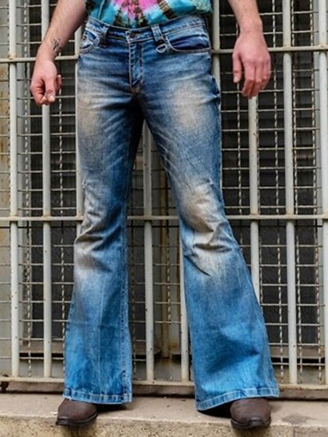  Homens Jeans Calça larga Calças Calças jeans Bolsos Tecido Conforto Respirável Ao ar livre Diário Para Noite Misto de Algodão Moda Casual Azul