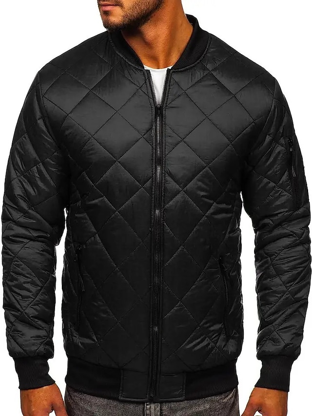  Men's Winter Coat Winter Jacket Puffer Jacket Quilted Jacket Casual Classic & Timeless Warm Winter Solid Color Navy Wine Red ArmyGreen Black Puffer Jacket