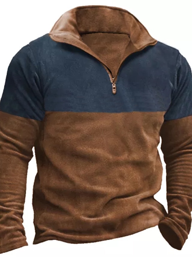  Homme T shirt Tee Chemise gaufrée T-shirt Bloc de couleur Col Mao Plein Air Vacances manche longue Vêtement Tenue Mode Design basique