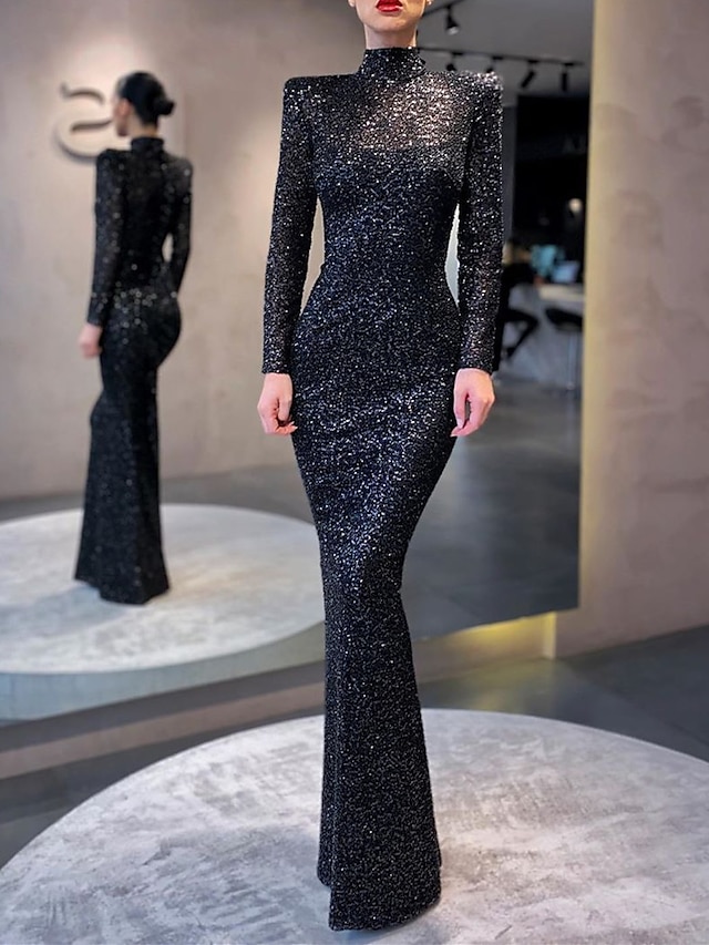  Mermaid / Trumpet Evening Gown Elegant Dress Formal Cocktail Party Floor Length Long Sleeve High Neck Sequined with Sequin 2024
