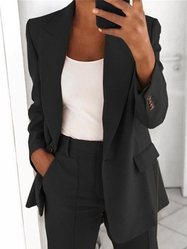  Mujer chaqueta Exterior Bolsillo Plano Transpirable Moda Ajuste regular Ropa de calle Manga Larga Otoño Negro L