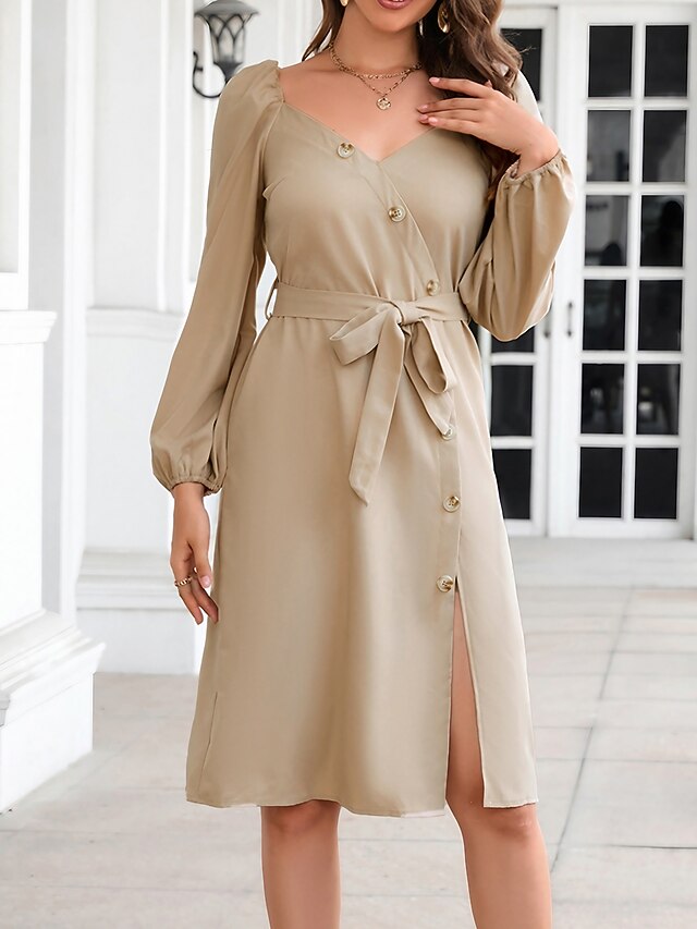 Women's Work Dress Semi Formal Dress Fashion Winter Dress Office Daily Midi Dress Lace up