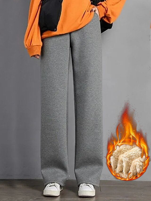 Women's Sweatpants Fleece Pants Pants Trousers Fashion Streetwear Full Length High Waist Solid Color Pocket Elastic Waist Thermal Warm Comfort Breathability Micro-elastic Vacation Street Daily Black 10