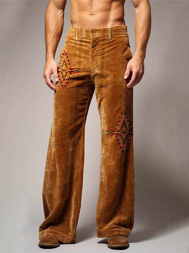  Tribal Geometry Bandana Print Vintage Casual Men's 3D Print Corduroy Pants Pants Trousers Outdoor Daily Wear Streetwear Polyester Brown Khaki Dark Gray S M L Medium Waist Elasticity Pants